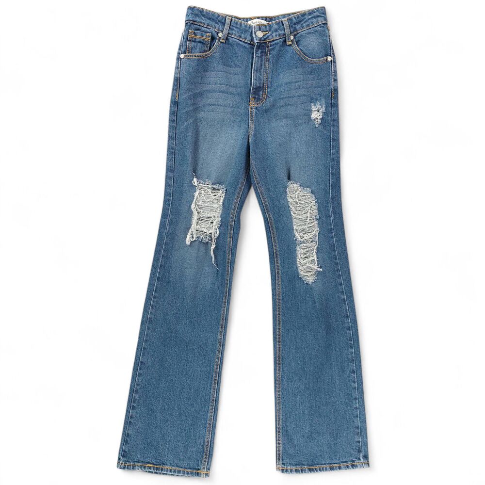 Grace & Emma Women’s Sz 4 Distressed Bootcut Jeans Blue High Rise Stretch Denim